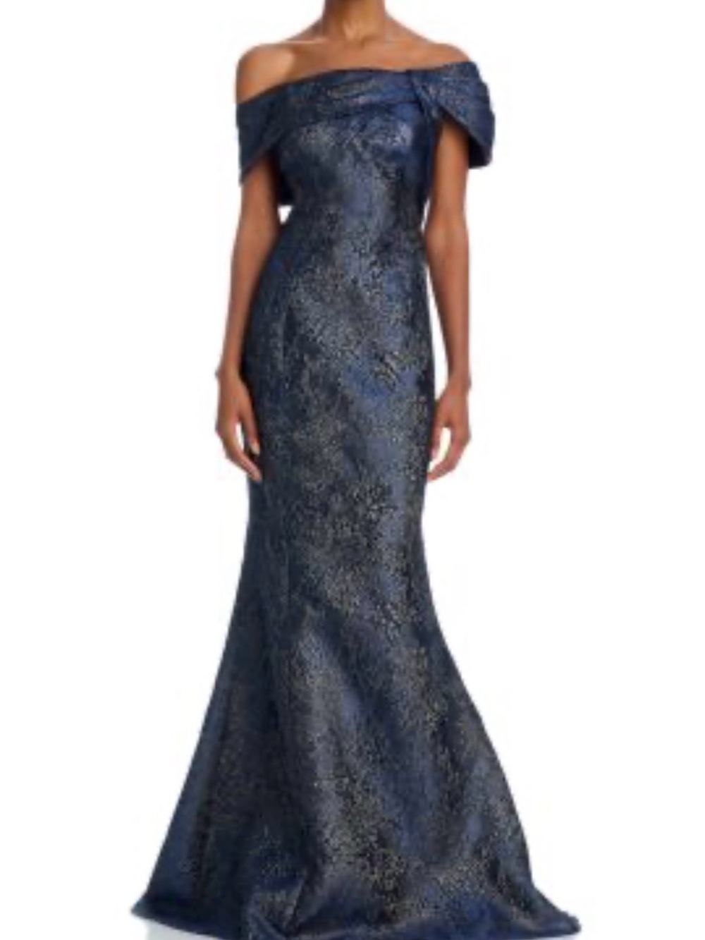 Rickie Freeman Teri Jon Off The Shoulder Dress-Sapphire Black Style# 219001SAP